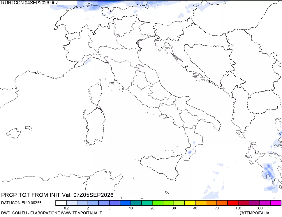 mappa Precipitazioni totali dal primo giorno