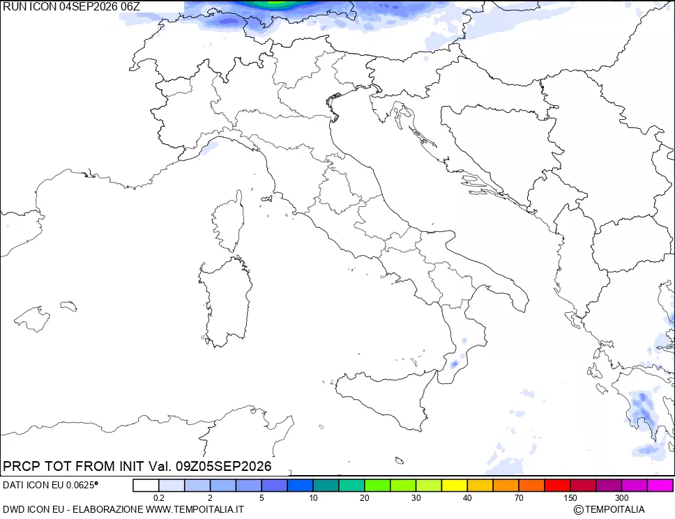 mappa Precipitazioni totali dal primo giorno