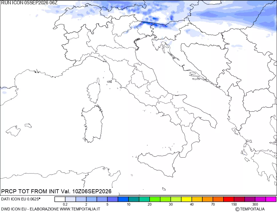 mappa Precipitazioni totali dal primo giorno