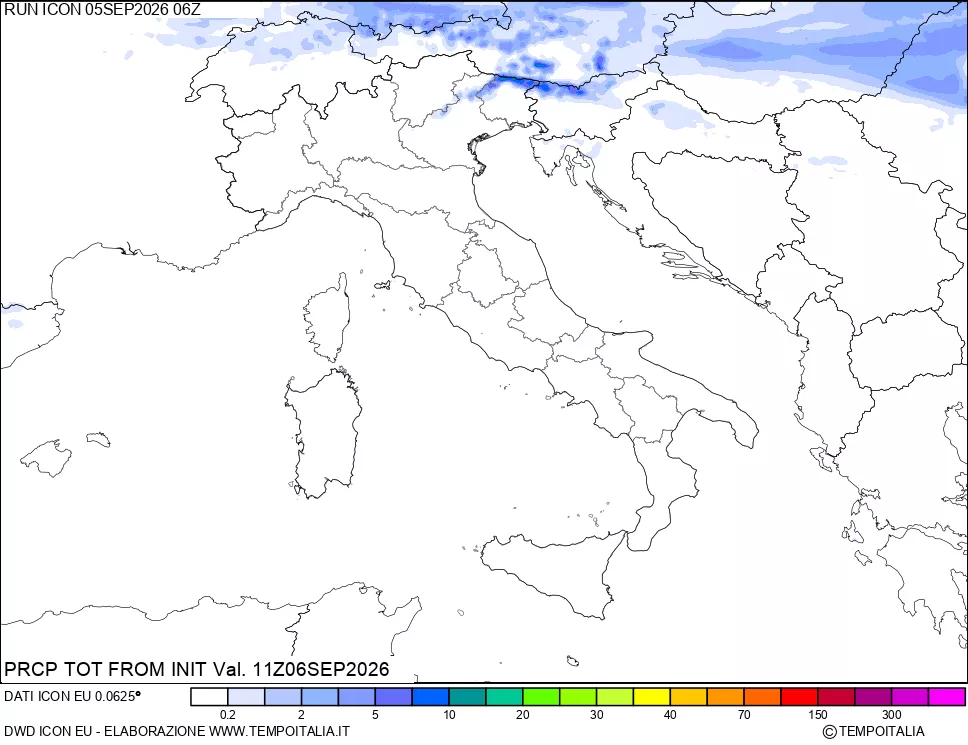 mappa Precipitazioni totali dal primo giorno