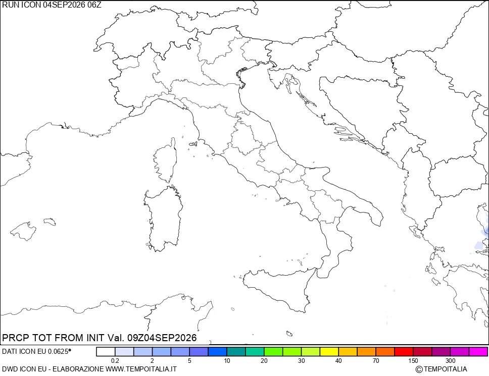 mappa Precipitazioni totali dal primo giorno