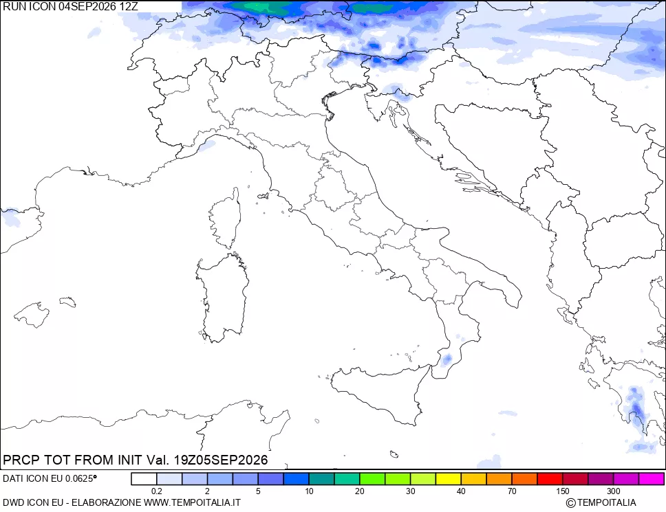 mappa Precipitazioni totali dal primo giorno