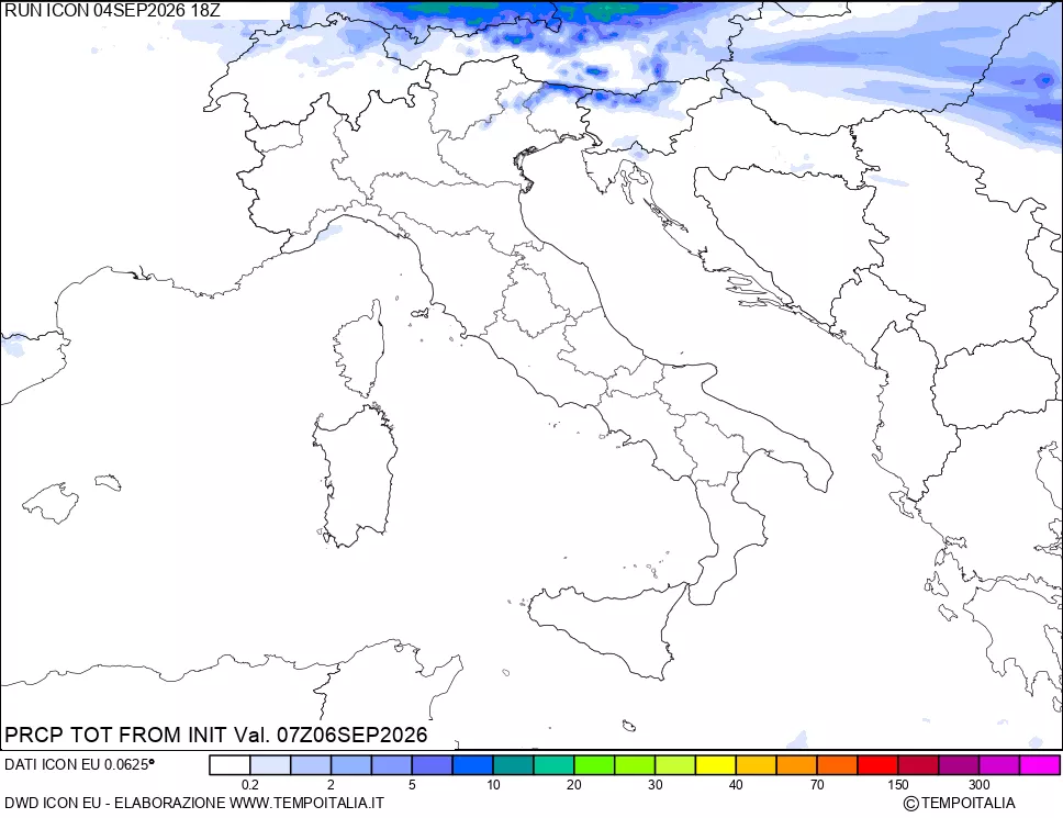 mappa Precipitazioni totali dal primo giorno