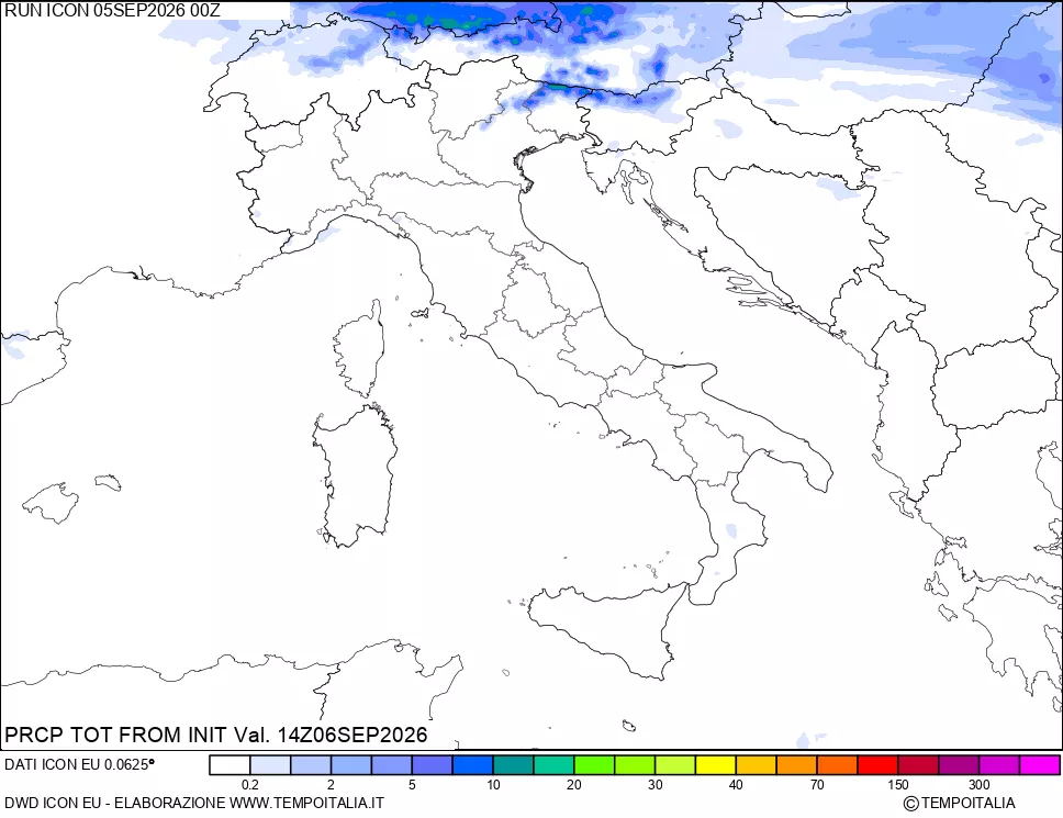 mappa Precipitazioni totali dal primo giorno
