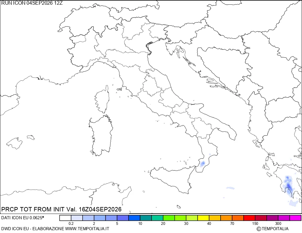 mappa Precipitazioni totali dal primo giorno