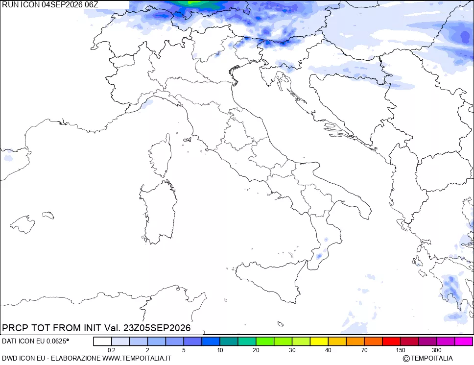 mappa Precipitazioni totali dal primo giorno