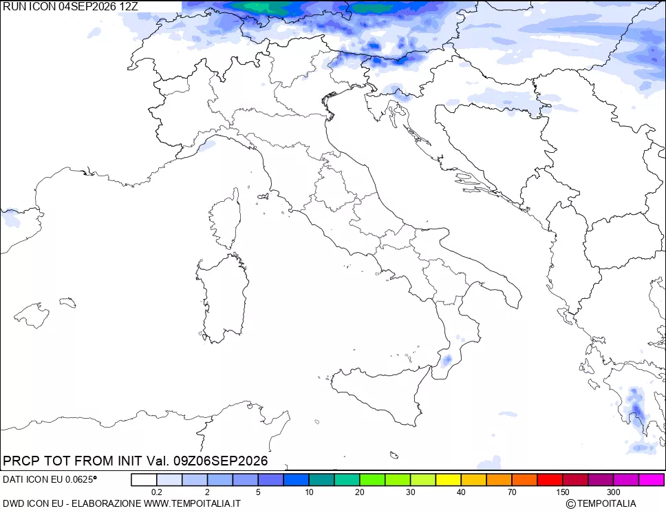 mappa Precipitazioni totali dal primo giorno