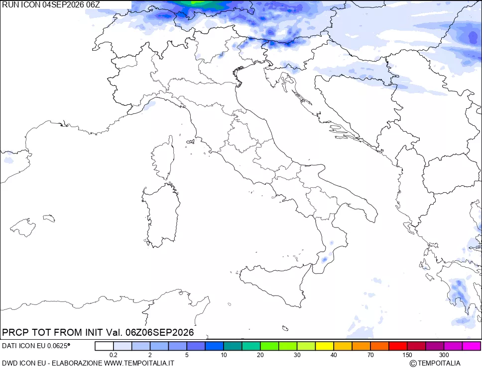 mappa Precipitazioni totali dal primo giorno