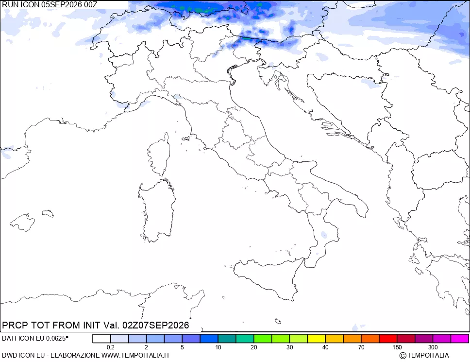 mappa Precipitazioni totali dal primo giorno