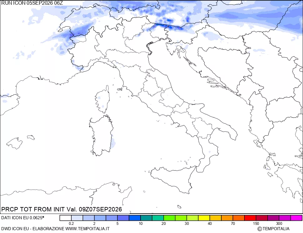 mappa Precipitazioni totali dal primo giorno
