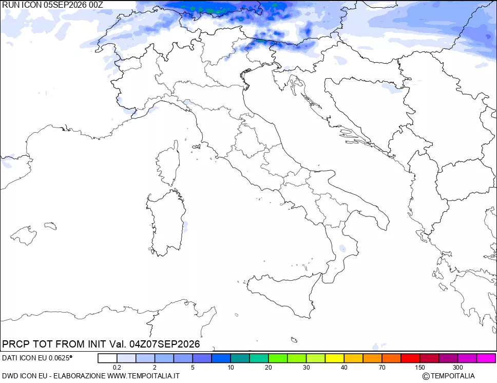 mappa Precipitazioni totali dal primo giorno