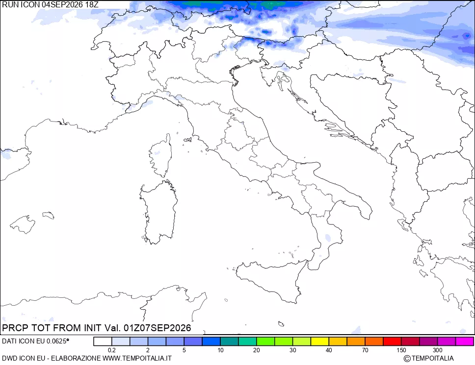 mappa Precipitazioni totali dal primo giorno