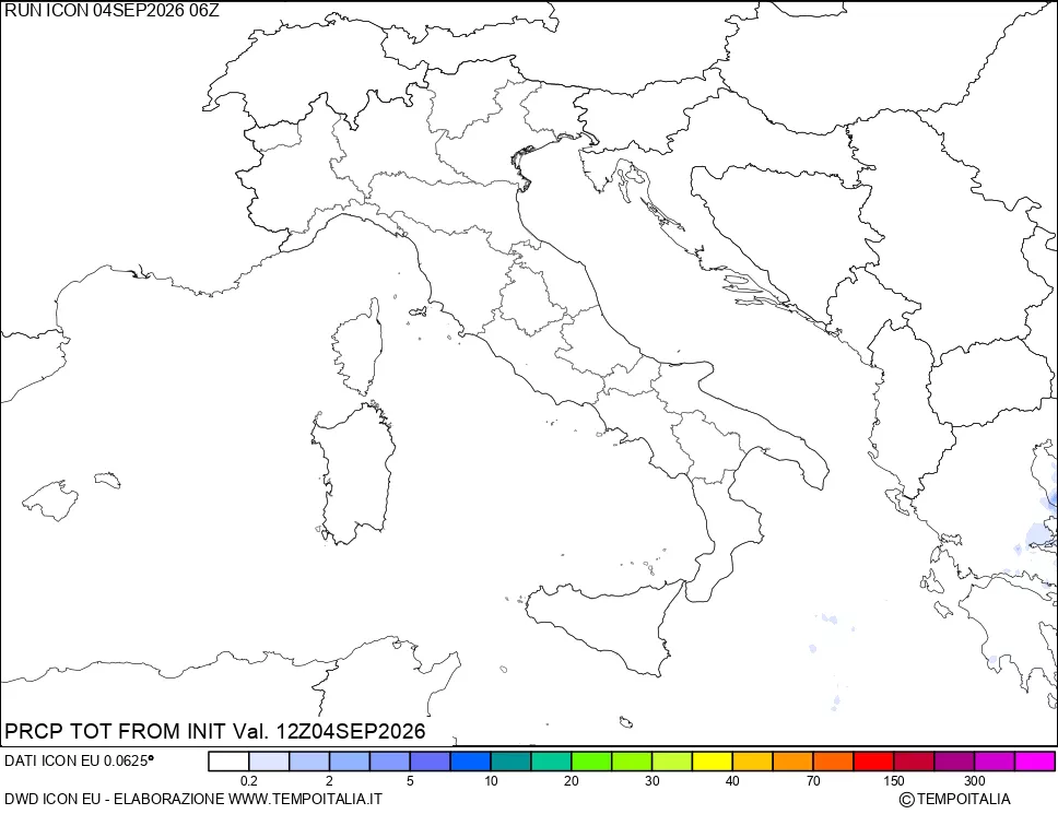 mappa Precipitazioni totali dal primo giorno