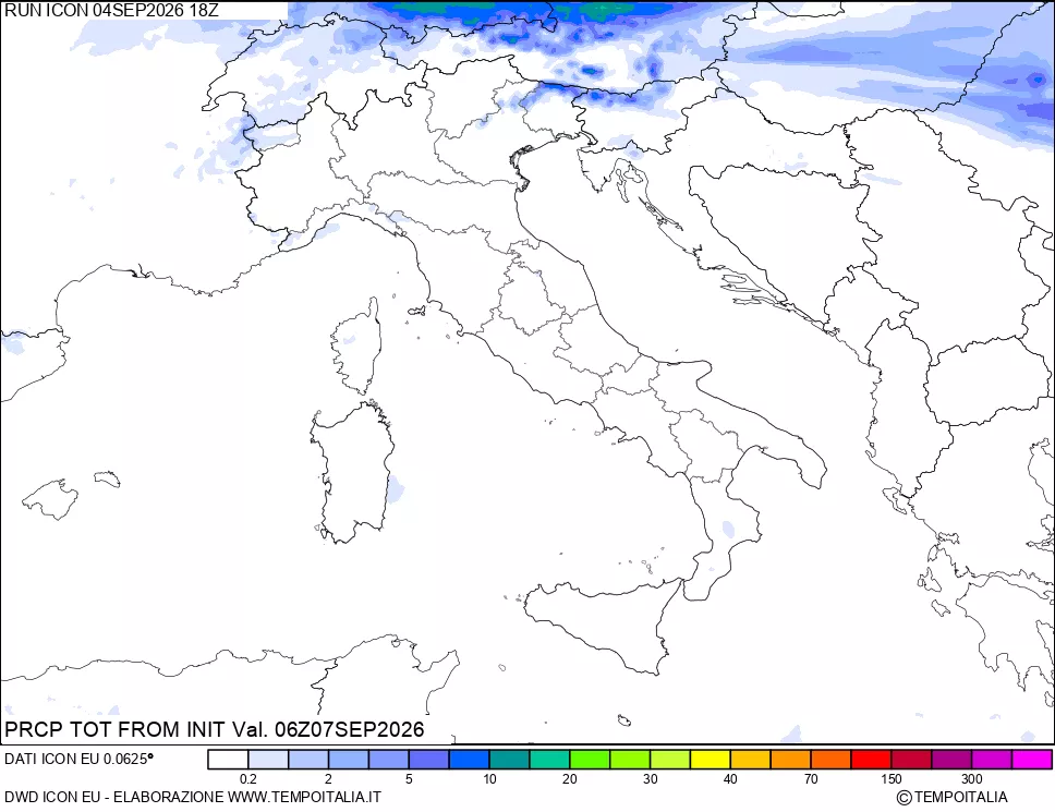 mappa Precipitazioni totali dal primo giorno