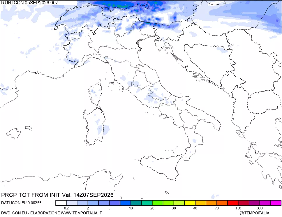 mappa Precipitazioni totali dal primo giorno