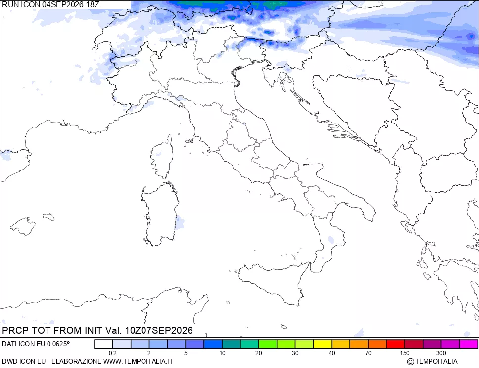 mappa Precipitazioni totali dal primo giorno