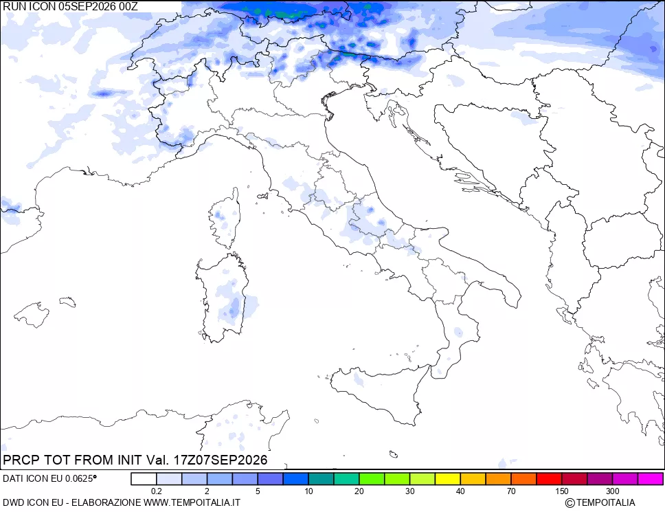 mappa Precipitazioni totali dal primo giorno