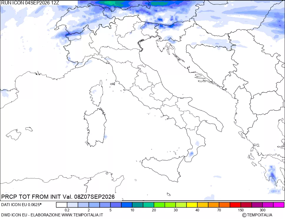 mappa Precipitazioni totali dal primo giorno