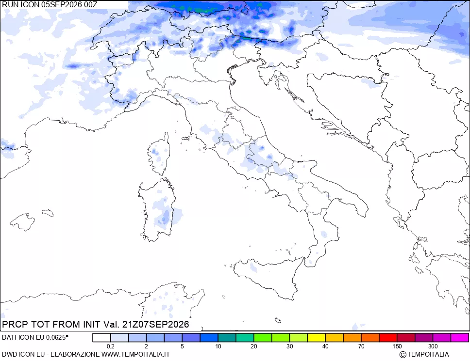 mappa Precipitazioni totali dal primo giorno