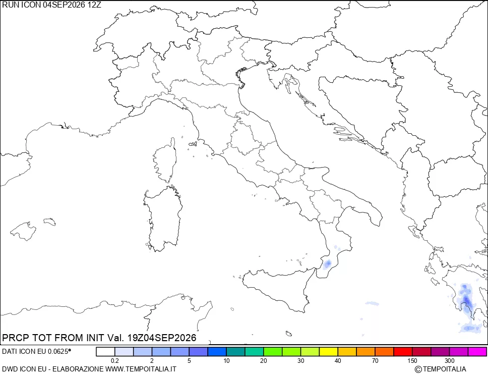 mappa Precipitazioni totali dal primo giorno