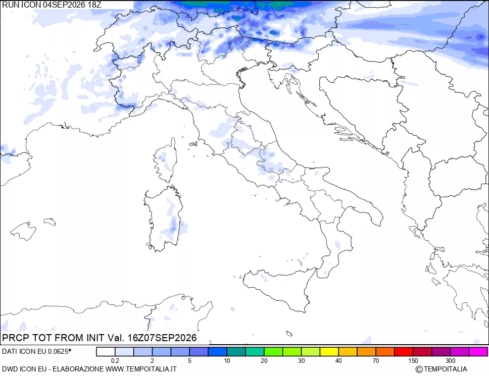 mappa Precipitazioni totali dal primo giorno