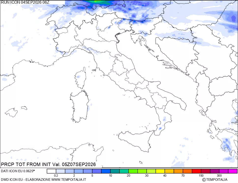mappa Precipitazioni totali dal primo giorno