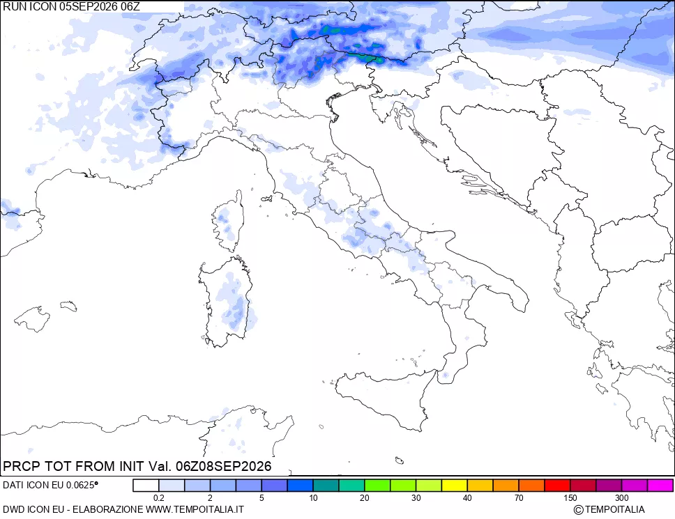 mappa Precipitazioni totali dal primo giorno