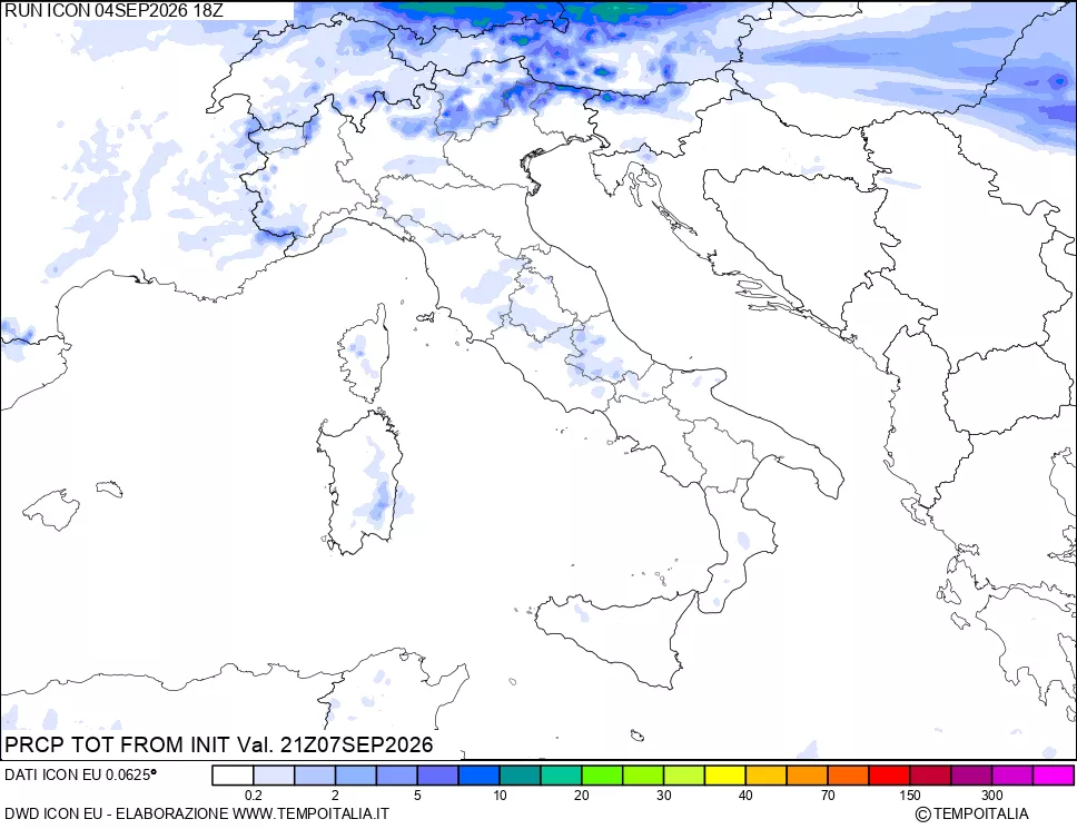 mappa Precipitazioni totali dal primo giorno