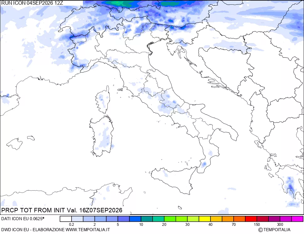mappa Precipitazioni totali dal primo giorno