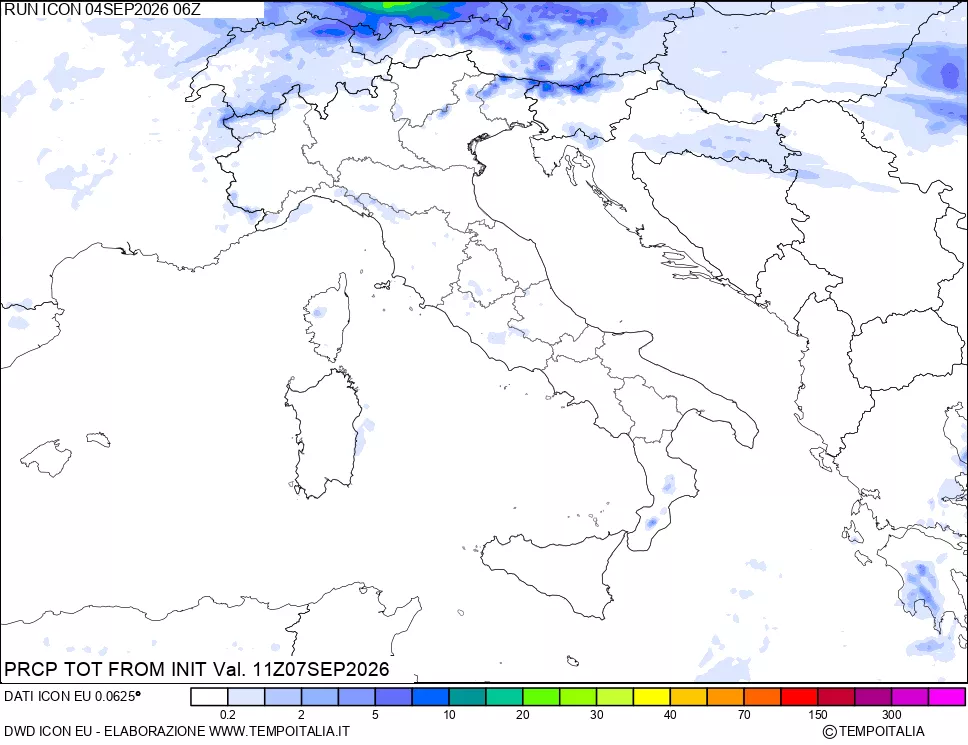 mappa Precipitazioni totali dal primo giorno