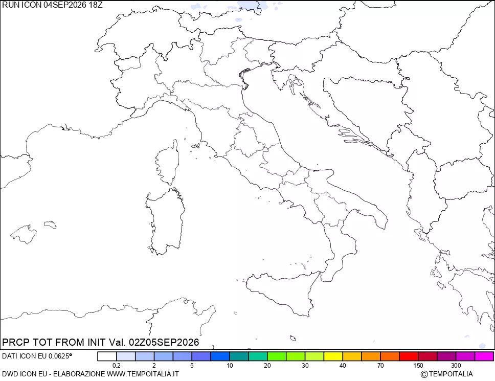 mappa Precipitazioni totali dal primo giorno