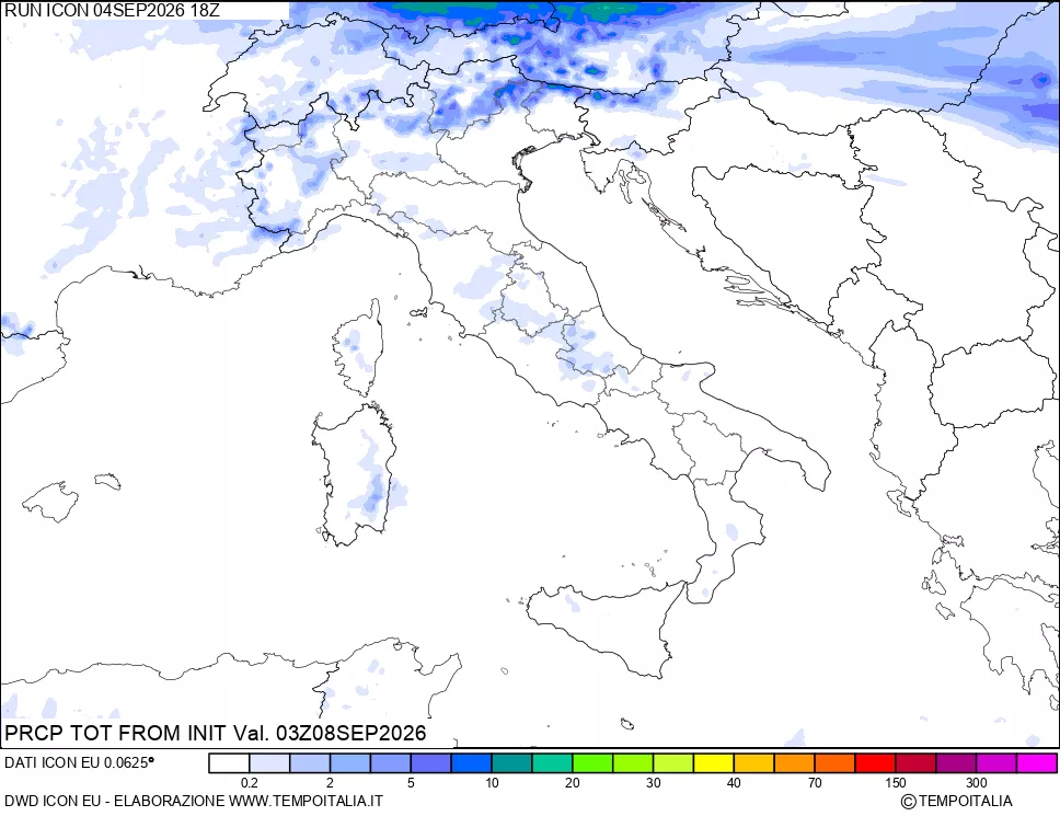 mappa Precipitazioni totali dal primo giorno