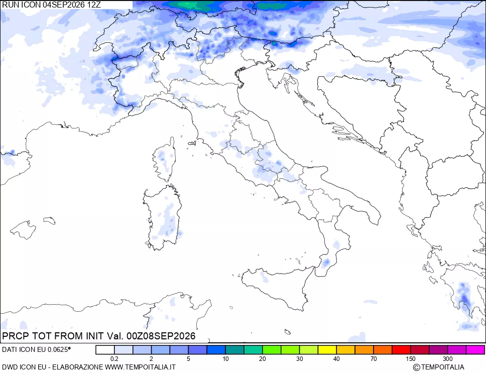 mappa Precipitazioni totali dal primo giorno