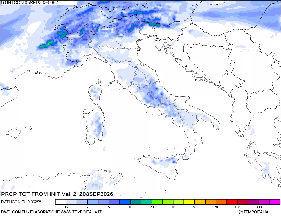 mappa Precipitazioni totali dal primo giorno