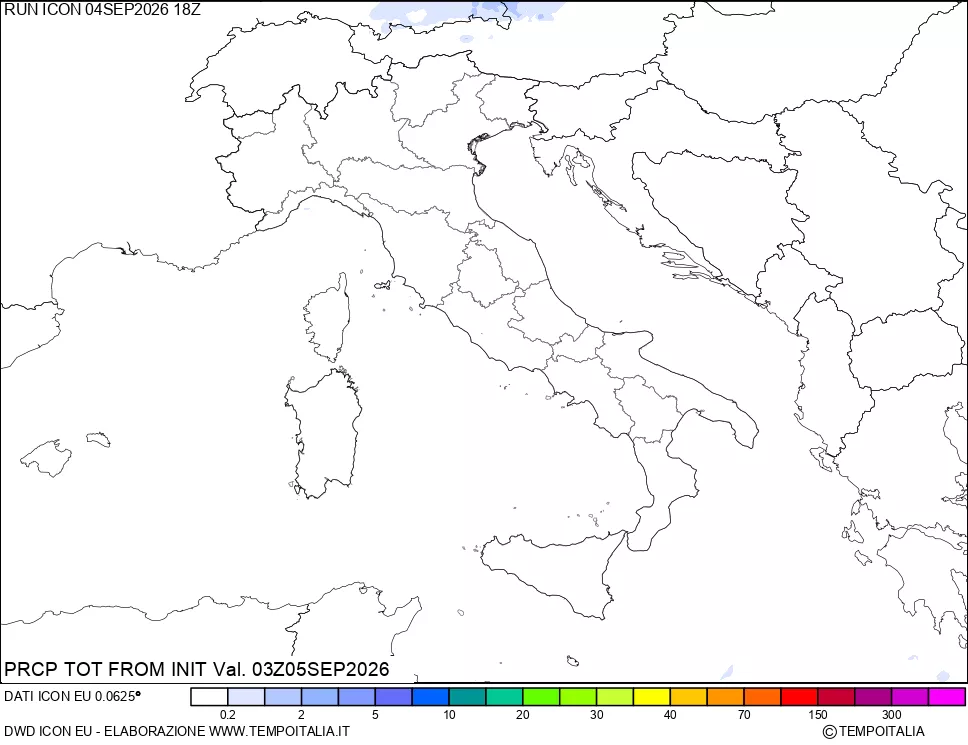 mappa Precipitazioni totali dal primo giorno