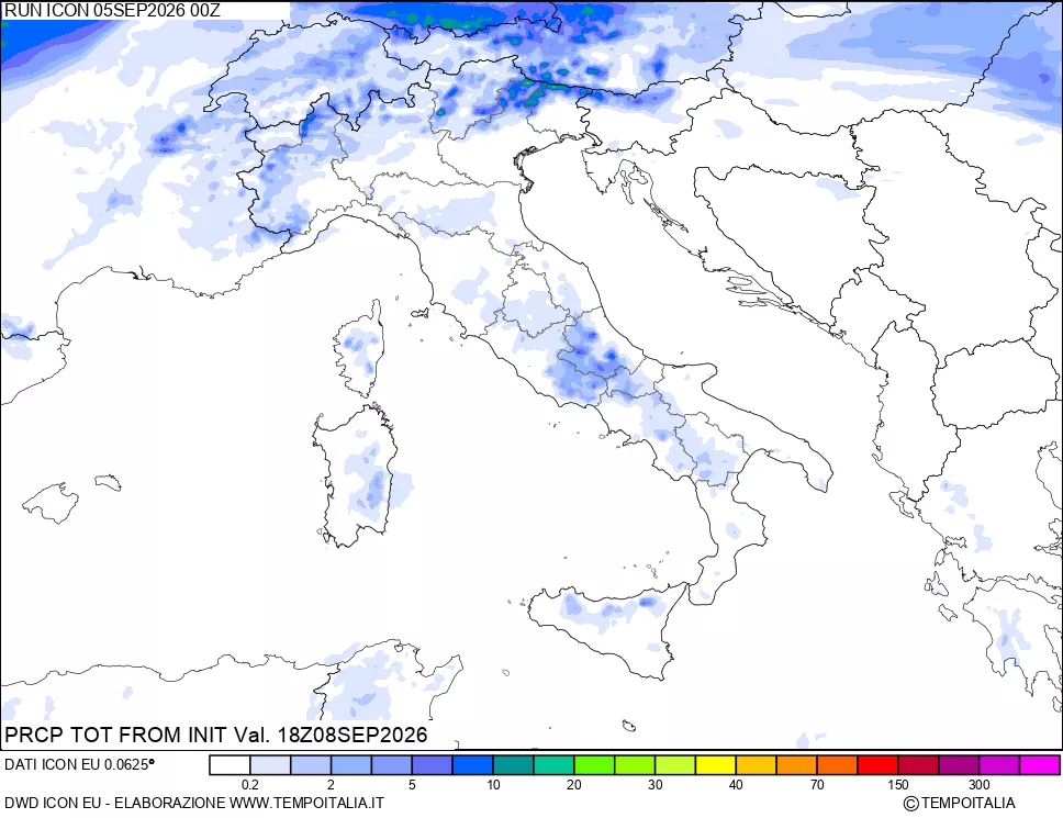 mappa Precipitazioni totali dal primo giorno
