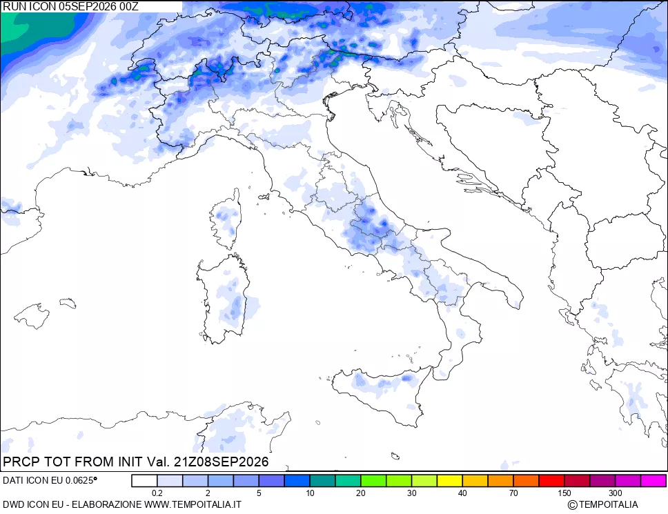 mappa Precipitazioni totali dal primo giorno