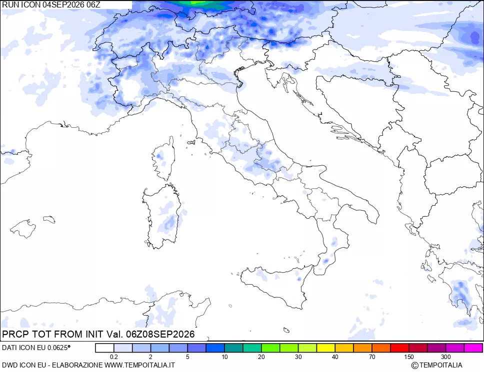mappa Precipitazioni totali dal primo giorno