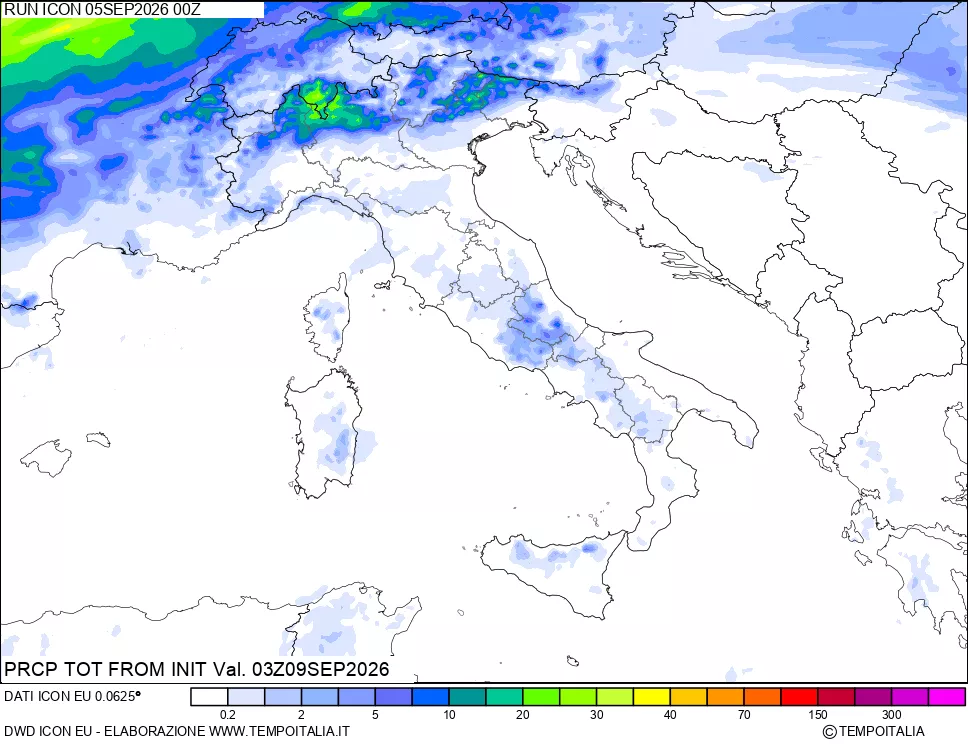 mappa Precipitazioni totali dal primo giorno