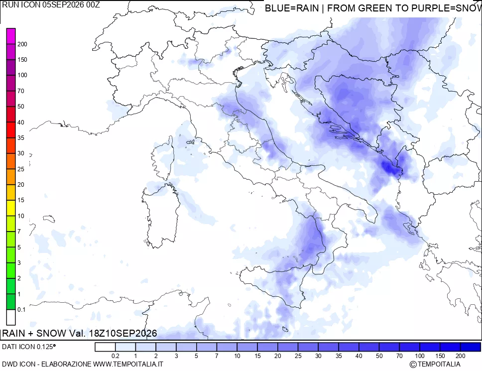 mappa Precipitazioni totali e nevose 24 ore precedenti