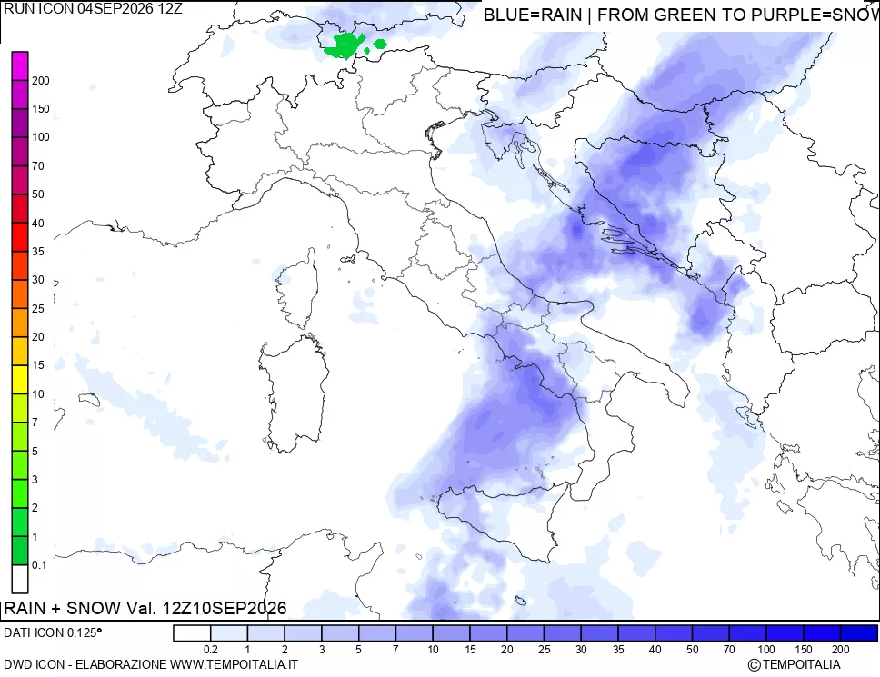 mappa Precipitazioni totali e nevose 24 ore precedenti