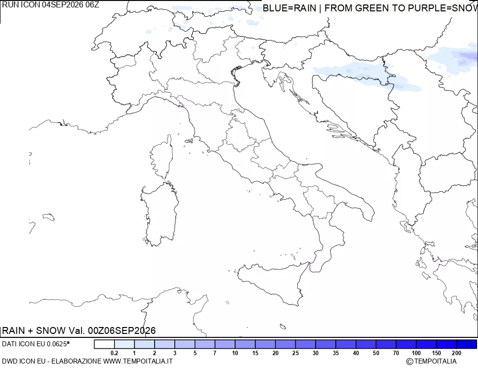 mappa Precipitazioni totali e nevose 24 ore precedenti