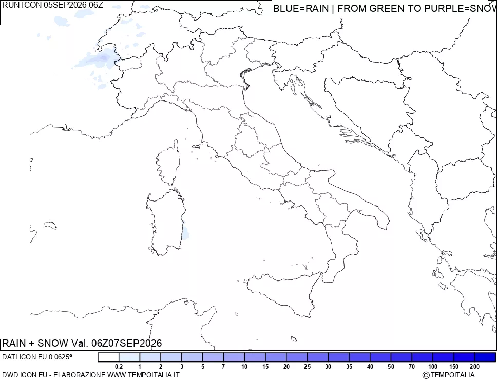 mappa Precipitazioni totali e nevose 24 ore precedenti