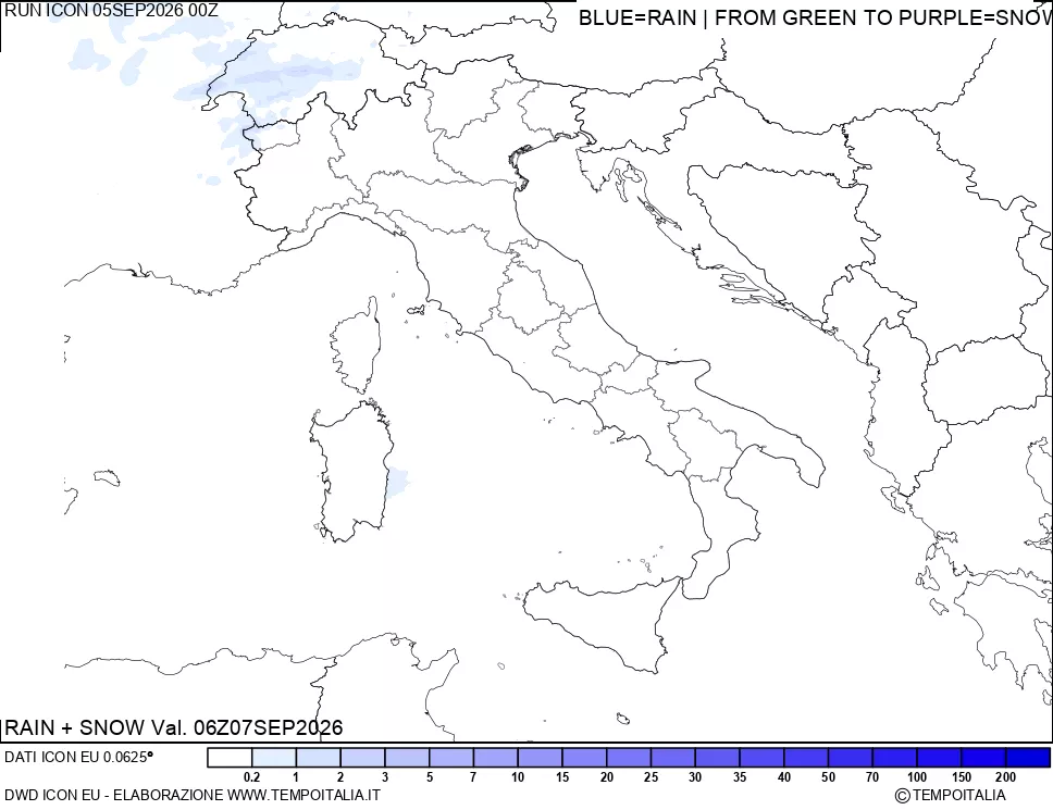 mappa Precipitazioni totali e nevose 24 ore precedenti