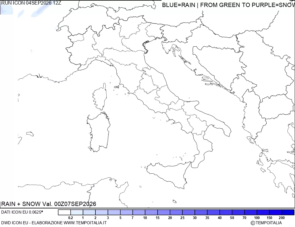 mappa Precipitazioni totali e nevose 24 ore precedenti