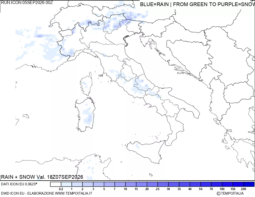 mappa Precipitazioni totali e nevose 24 ore precedenti