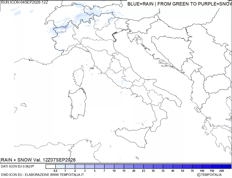 mappa Precipitazioni totali e nevose 24 ore precedenti