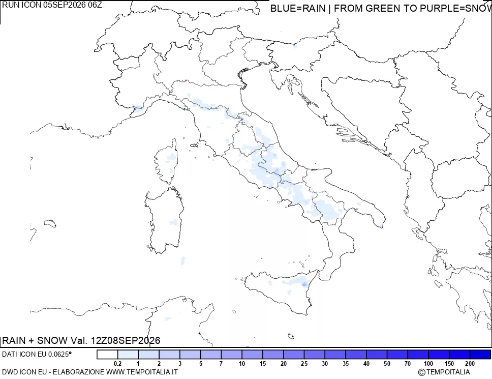 mappa Precipitazioni totali e nevose 24 ore precedenti