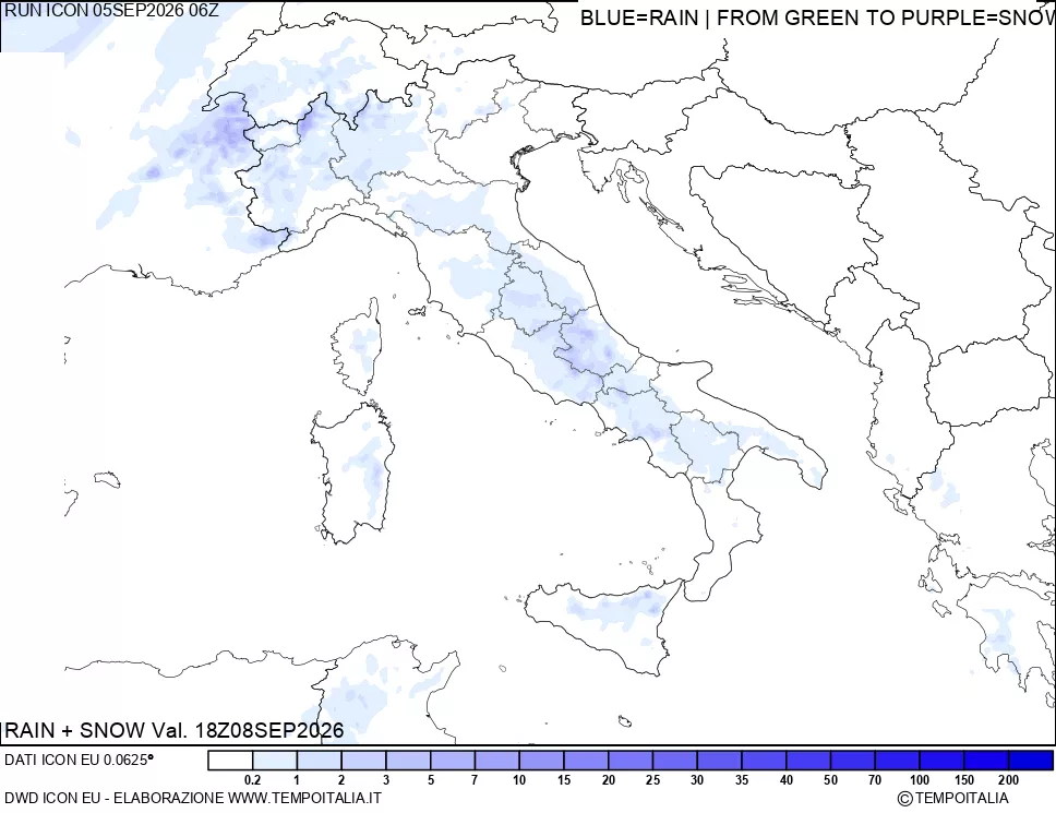mappa Precipitazioni totali e nevose 24 ore precedenti