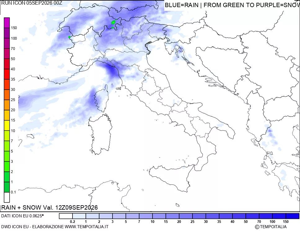 mappa Precipitazioni totali e nevose